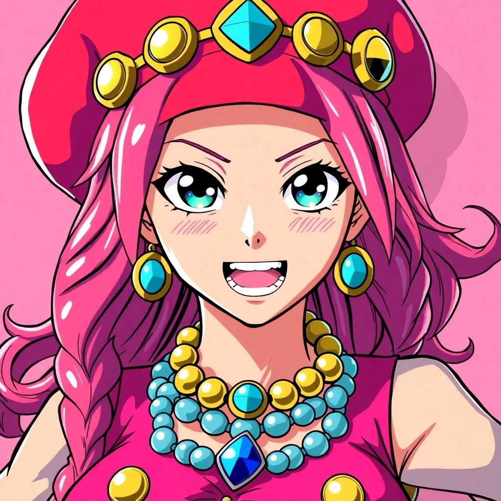 Anime-style depiction of Jewelry Bonney from One Piece in vibrant outfit, cel-shaded colors