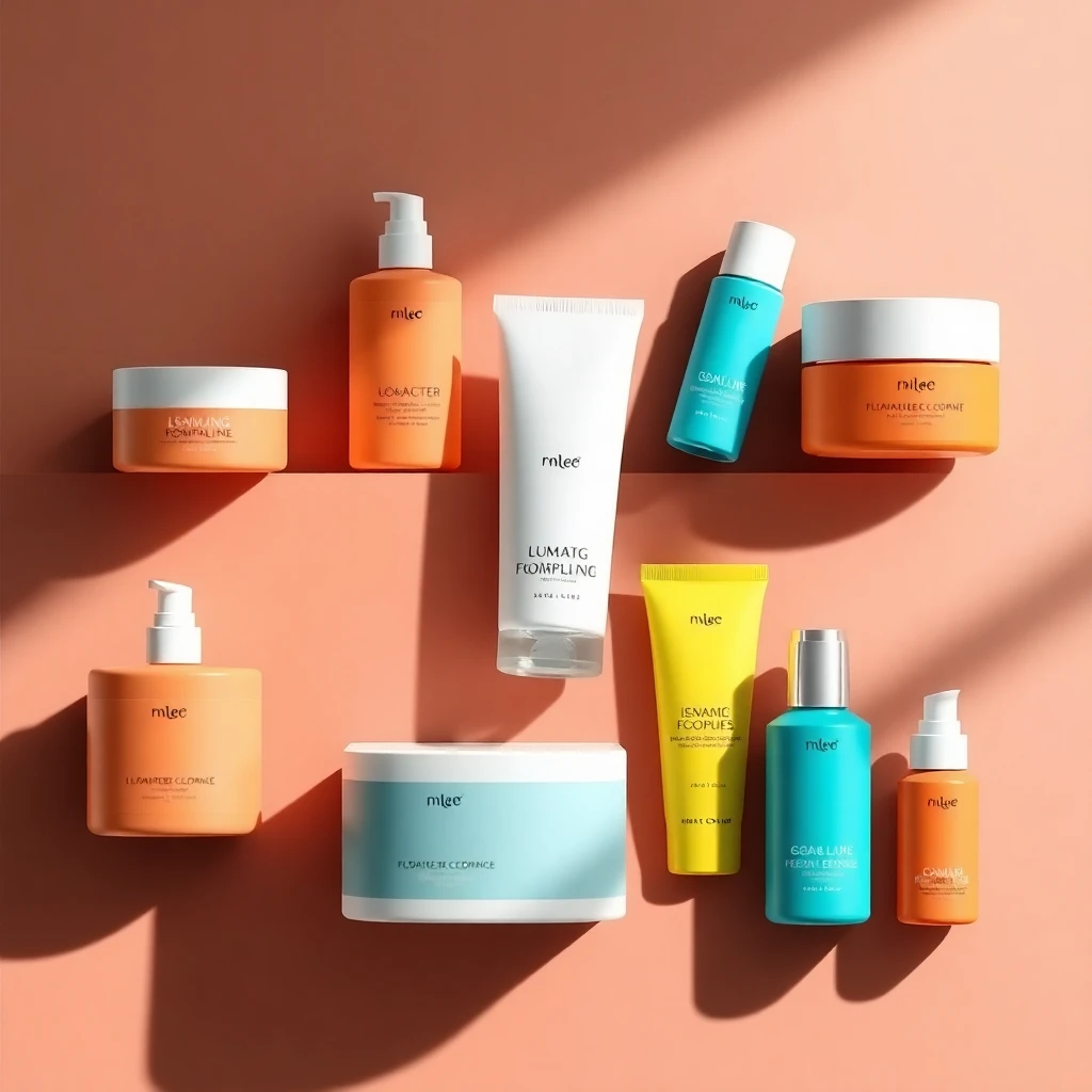 Moodboard showcasing luxurious skincare packaging with youthful aesthetics and European sophistication in minimalistic designs