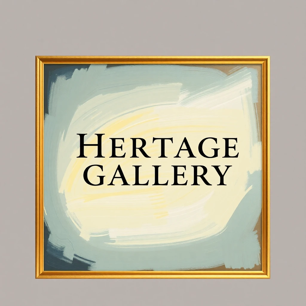 Museum logo in classical oil painting style with ornate golden frame and rich artistic brush stroke textures