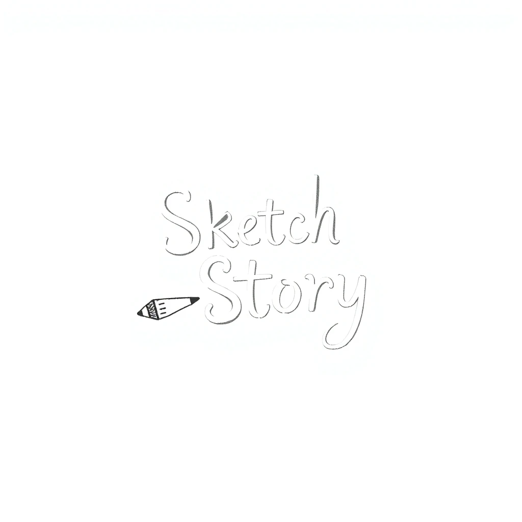 Hand-drawn illustration studio logo with detailed pencil sketch effects and storytelling elements
