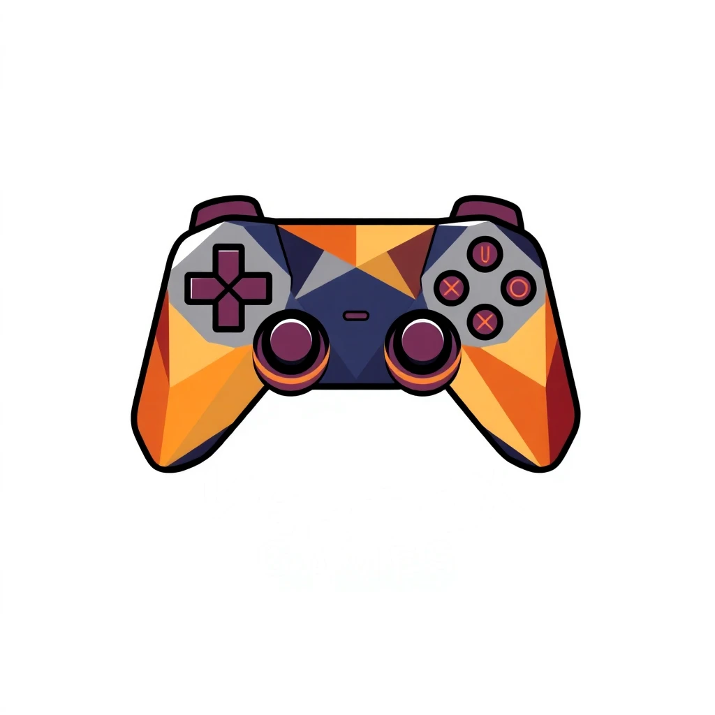 Gaming studio logo featuring a modern low-poly controller design made of colorful geometric triangles