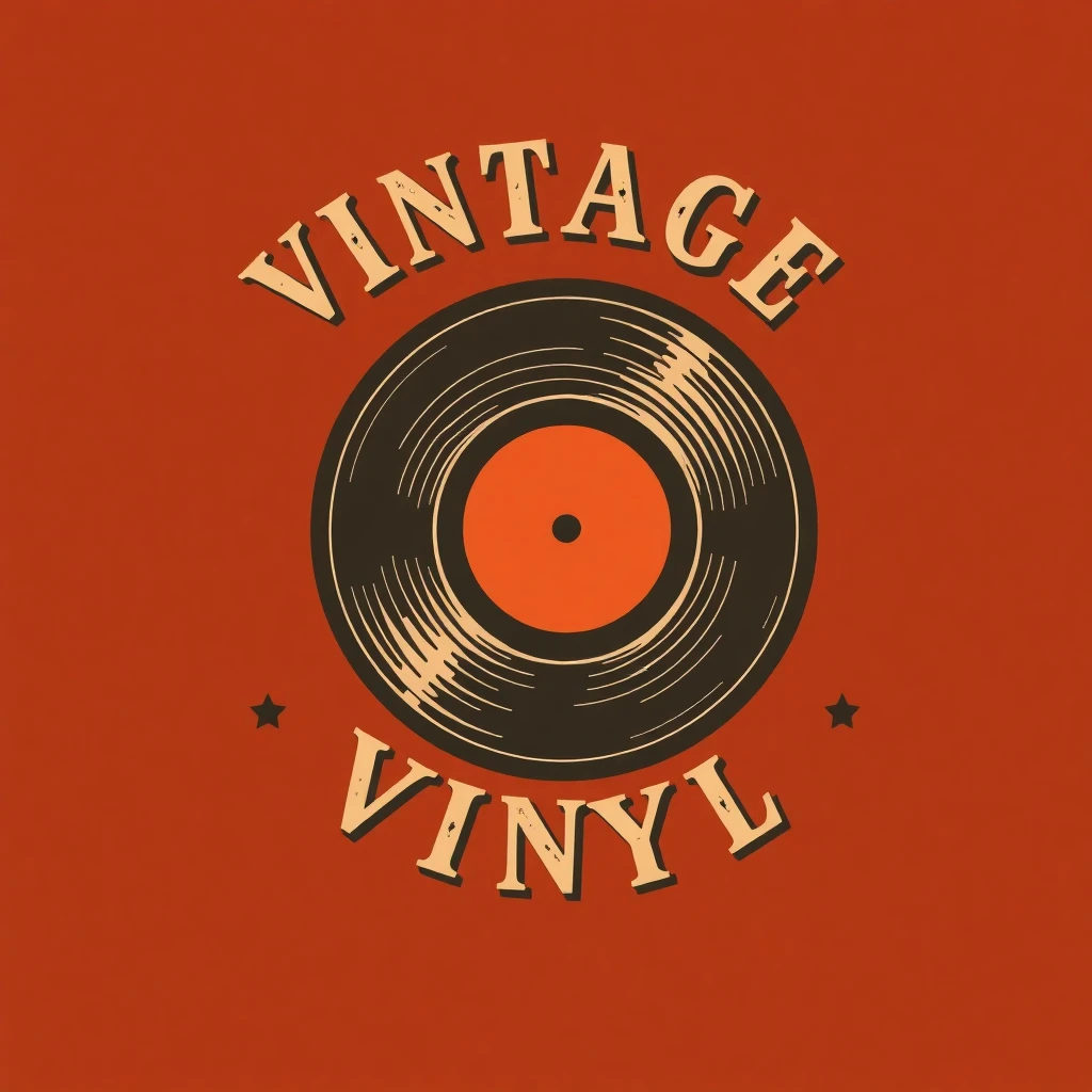 Classic record shop logo in vintage poster style featuring retro typography and vinyl record imagery