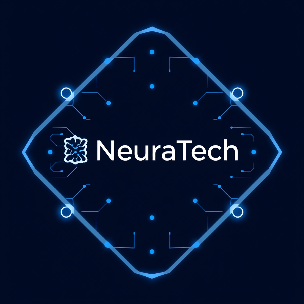 AI generated modern tech company logo with neural network pattern in blue, showcasing NeuraTech brand identity created by artificial intelligence
